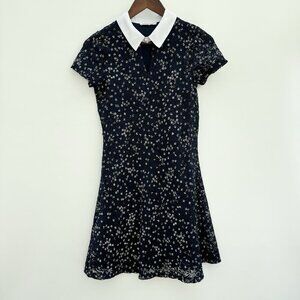 Floral Lace Dress Schoolgirl Dark Academia Navy And White Full Lined XS Stretchy